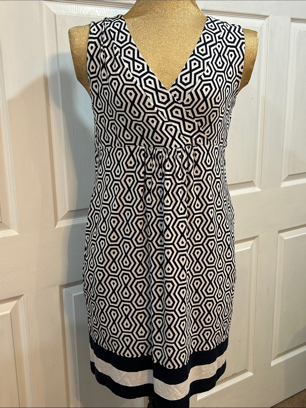 Christopher & Banks Blue and White Geometric Midi Dress